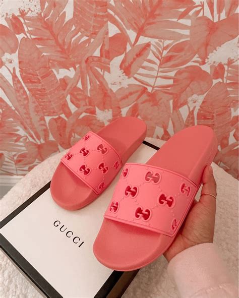 gucci pink rubber slides cut out|hot pink Gucci slides.